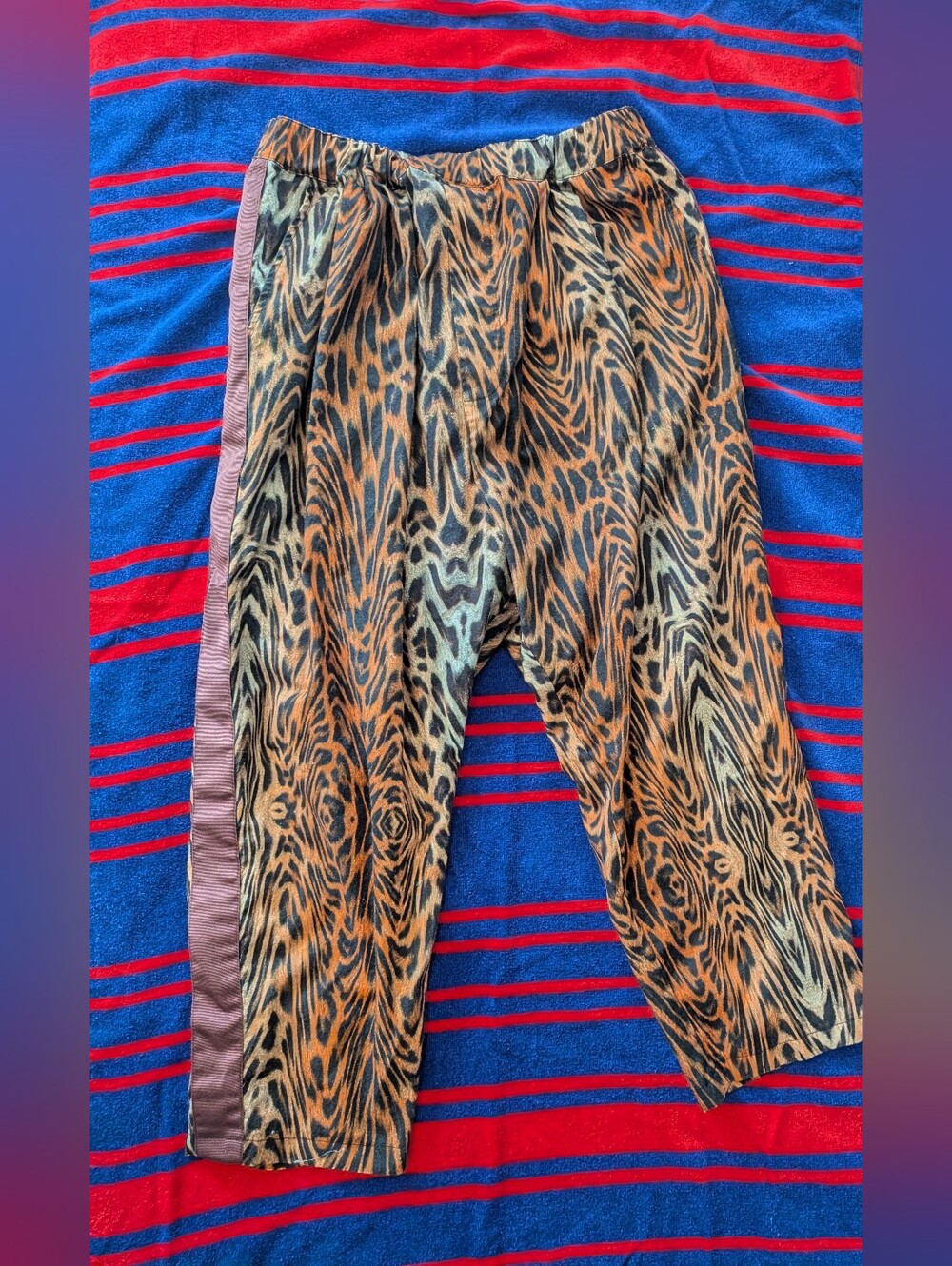 ASOS Brown Animal Print Joggers with Pink Side Stripe